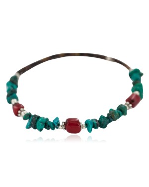 Navajo Certified Authentic Natural Turquoise Heishi Coral Native American Adjustable Wrap Bracelet 13172-14