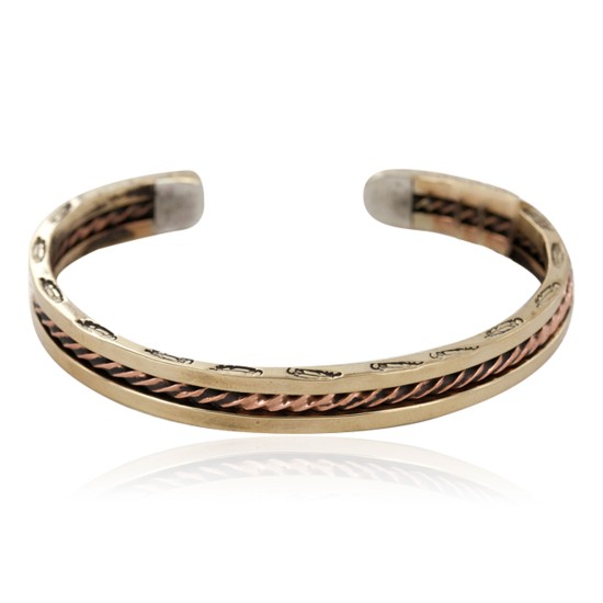 Navajo Feather Handmade Certified Authentic Pure Copper Brass Native American Bracelet 13008-4
