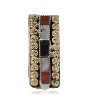 Navajo Handmade Certified Authentic .925 Sterling Silver Inlaid Natural Black Onyx Spiny Oyster Mother of Pearl Native American Nickel and Brass Money Clip 91003-3