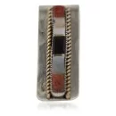 Navajo Handmade .925 Sterling Silver Inlaid Natural Black Onyx Spiny Oyster Mother of Pearl Native American Nickel Money Clip 91003-5