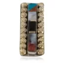 Navajo Handmade .925 Sterling Silver Inlaid Natural Black Onyx Spiny Oyster Turquoise Mother of Pearl Native American Nickel and Brass Money Clip 91003-2
