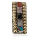 Navajo Handmade .925 Sterling Silver Inlaid Natural Black Onyx Spiny Oyster Turquoise Mother of Pearl Native American Nickel and Brass Money Clip 91003-4