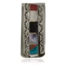 Navajo Handmade .925 Sterling Silver Inlaid Natural Mother of Pearl Black Onyx Spiny Oyster Turquoise Native American Nickel Money Clip 91003-1