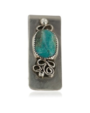 Navajo Handmade Certified Authentic .925 Sterling Silver Natural Carico Lake Native American Nickel Money Clip 91005-2