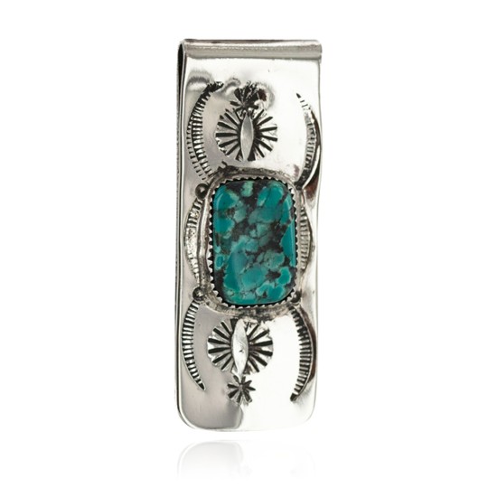 Navajo Handmade Certified Authentic .925 Sterling Silver Natural Spiderweb Turquoise Native American Nickel Money Clip 11270 Navajo Handmade Certified Authentic .925 Sterling Silver Natural Spiderweb Turquoise Native American Nickel Money Clip 11270