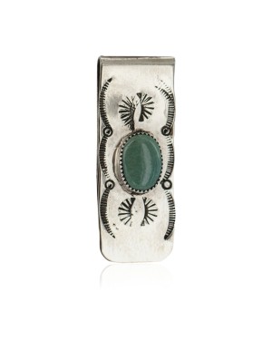Navajo Handmade Certified Authentic .925 Sterling Silver Natural Turquoise Native American Nickel Money Clip 11269