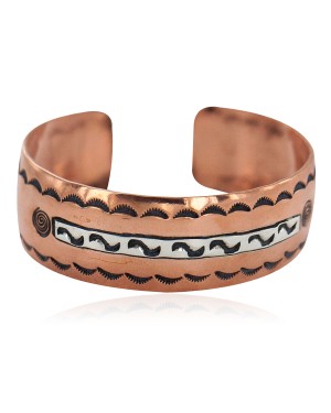 Navajo Handmade Certified Authentic Maze .925 Sterling Silver Native American Pure Copper Bracelet  92018-12
