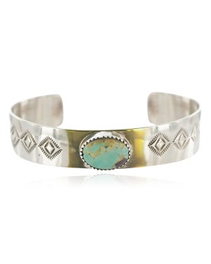 Navajo Handmade Certified Authentic Nickel Natural Turquoise Native American Bracelet 13019-11