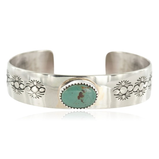 Navajo Handmade Certified Authentic Nickel Natural Turquoise Native American Bracelet  13019-12