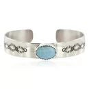 Navajo Handmade Nickel Natural Turquoise Native American Bracelet 13019-2