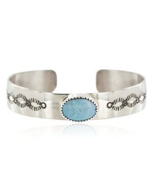 Navajo Handmade Certified Authentic Nickel Natural Turquoise Native American Bracelet 13019-2