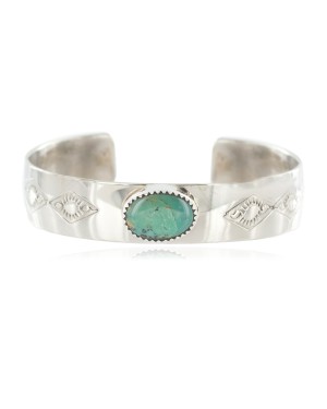 Navajo Handmade Certified Authentic Nickel Natural Turquoise Native American Bracelet 13019-3