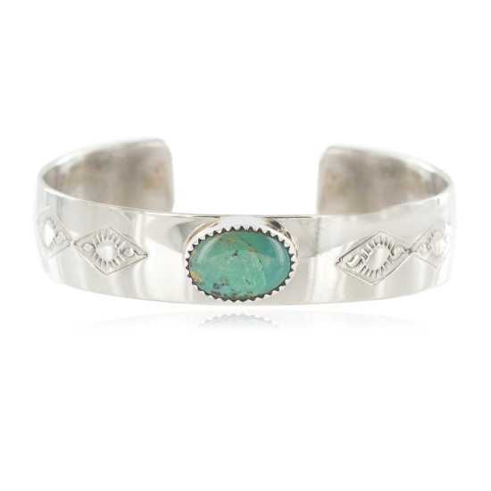 Navajo Handmade Certified Authentic Nickel Natural Turquoise Native American Bracelet 13019-3