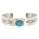 Navajo Handmade Nickel Natural Turquoise Native American Bracelet 13019-4