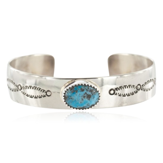 Navajo Handmade Certified Authentic Nickel Natural Turquoise Native American Bracelet 13019-4