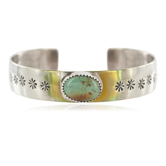 Navajo Handmade Certified Authentic Nickel Natural Turquoise Native American Bracelet 13019-8