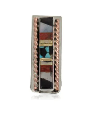 Navajo Handmade Pure .925 Sterling Silver Copper Inlaid Natural Turquoise Mother of Pearl Spiny Oyster Black Onyx Native American Nickel Money Clip 91001-4