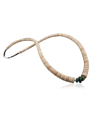  Navajo Native .925 Sterling Silver Graduated Heishi and Turquoise Native American Necklace 750103-37