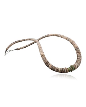  Navajo Native .925 Sterling Silver Graduated Heishi Spiny Oyster and Turquoise Native American Necklace 15560-9