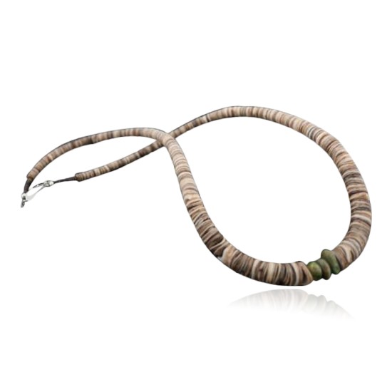 Navajo Native .925 Sterling Silver Graduated Heishi Spiny Oyster and Turquoise Native American Necklace 15560-9 Navajo Native .925 Sterling Silver Graduated Heishi Spiny Oyster and Turquoise Native American Necklace 15560-9