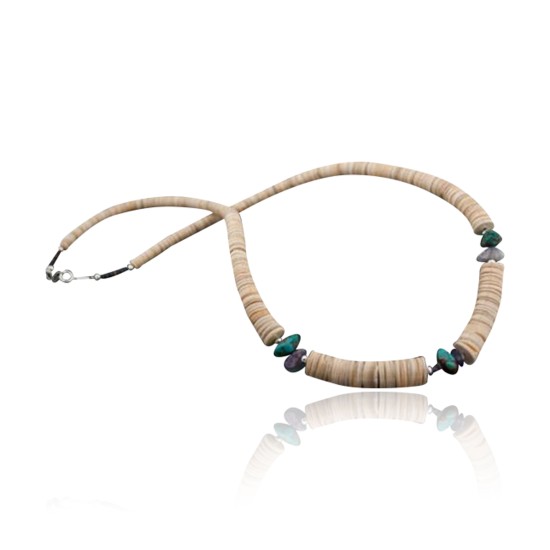  Navajo Native .925 Sterling Silver Graduated Heishi Turquoise Amethyst Native American Necklace 15560-2