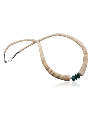  Navajo Native .925 Sterling Silver Graduated Melon Shell and Turquoise Native American Necklace 390594947362