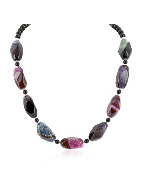 Navajo Nickel Black Onyx Dyed Agate Native American Necklace 25302-1