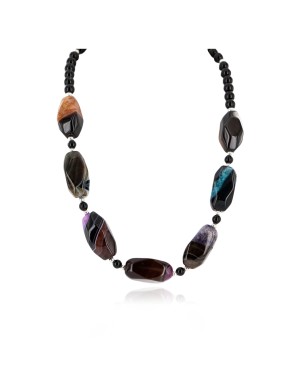 Navajo Nickel Black Onyx Dyed Amethyst and Quartz Agate Native American Necklace 25290