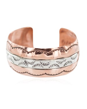 Navajo Sun .925 Sterling Silver Certified Authentic Handmade Native American Pure Copper Bracelet 92006-1