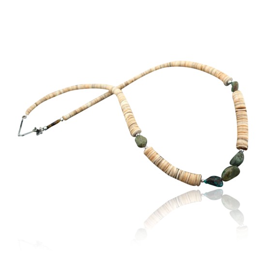 NiceCertified Authentic Navajo .925 Sterling Silver Graduated Melon Shell and Turquoise Native American Necklace 15262-50