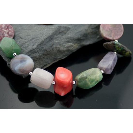 NiceCertified Authentic Navajo Native .925 Sterling Silver and Multicolor Natural Stone Native American Necklace 790103-2