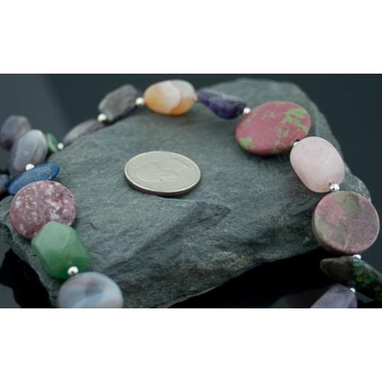NiceCertified Authentic Navajo Native .925 Sterling Silver and Multicolor Natural Stone Native American Necklace 790103-2