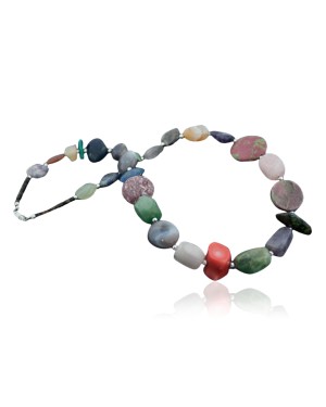 NiceCertified Authentic Navajo Native .925 Sterling Silver and Multicolor Natural Stone Native American Necklace 790103-2