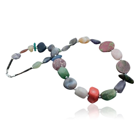 NiceCertified Authentic Navajo Native .925 Sterling Silver and Multicolor Natural Stone Native American Necklace 790103-2