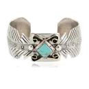 Nickel and Brass Navajo Handmade Natural Turquoise Native American Bracelet 12995