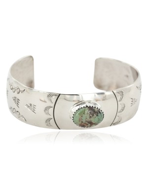 Nickel Bear Paw Navajo Handmade Certified Authentic Natural Turquoise Native American Bracelet 13034-1