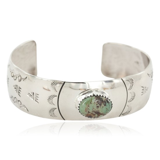 Nickel Bear Paw Navajo Handmade Certified Authentic Natural Turquoise Native American Bracelet 13034-1