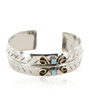 Nickel Brass Handmade Navajo Certified Authentic Natural Turquoise Native American Bracelet 13031-6