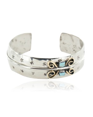 Nickel Brass Star Navajo Handmade Certified Authentic Natural Turquoise Native American Bracelet 13031-2