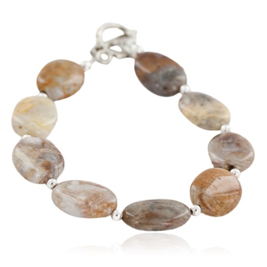 Nickel Certified Authentic Navajo Natural Jasper Native American Bracelet 13043-5