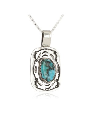 Nickel Feather Certified Authentic Handmade Navajo Natural Turquoise Native American Necklace 12810-9