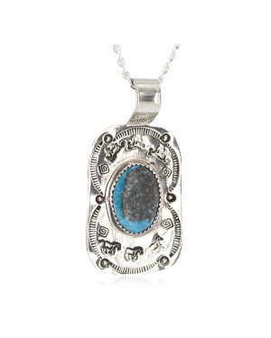 Nickel Horse Certified Authentic Handmade Navajo Natural Turquoise Native American Necklace 12810-10