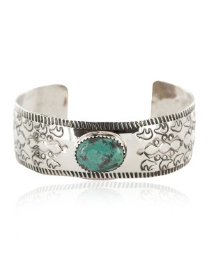 Nickel Navajo Bear Handmade Certified Authentic Natural Turquoise Native American Bracelet 13026-7