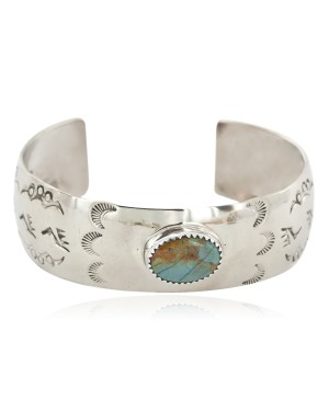 Nickel Navajo Bear Paw Sun Handmade Certified Authentic Natural Turquoise Native American Bracelet 13034-2