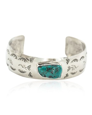 Nickel Navajo Handmade Certified Authentic Natural Cerrillos Turquoise Native American Bracelet 13067-2