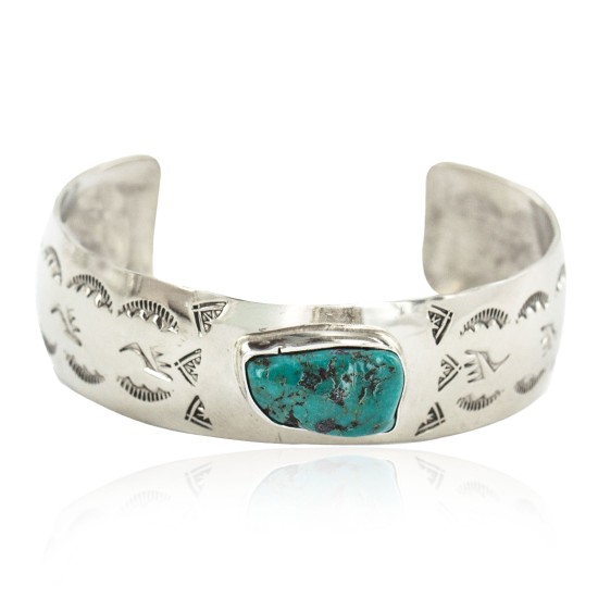 Nickel Navajo Handmade Certified Authentic Natural Cerrillos Turquoise Native American Bracelet 13067-2