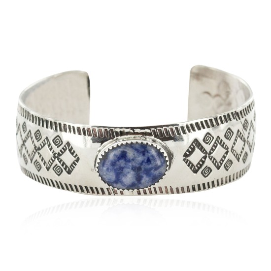 Nickel Navajo Handmade Certified Authentic Natural Lapis Native American Bracelet 13026-1