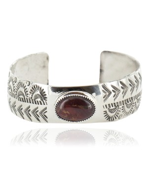 Nickel Navajo Handmade Certified Authentic Natural Red Jasper Native American Bracelet 13026-2