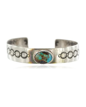 Nickel Navajo Handmade Certified Authentic Natural Turquoise Native American Bracelet 13019-1