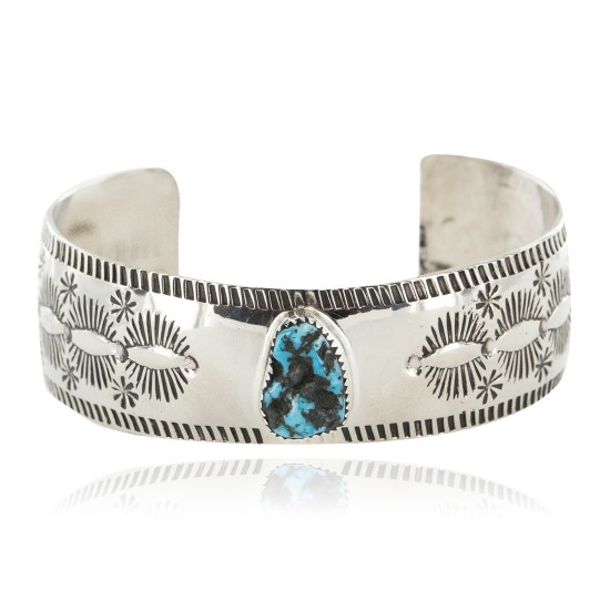 Nickel Navajo Handmade Certified Authentic Natural Turquoise Native American Bracelet 13026-8